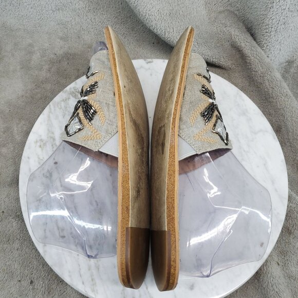 Lucca Lane Shoes Womens Size 8.5 Tan Canvas Valia Beaded Slide Sandals - Picture 10 of 11